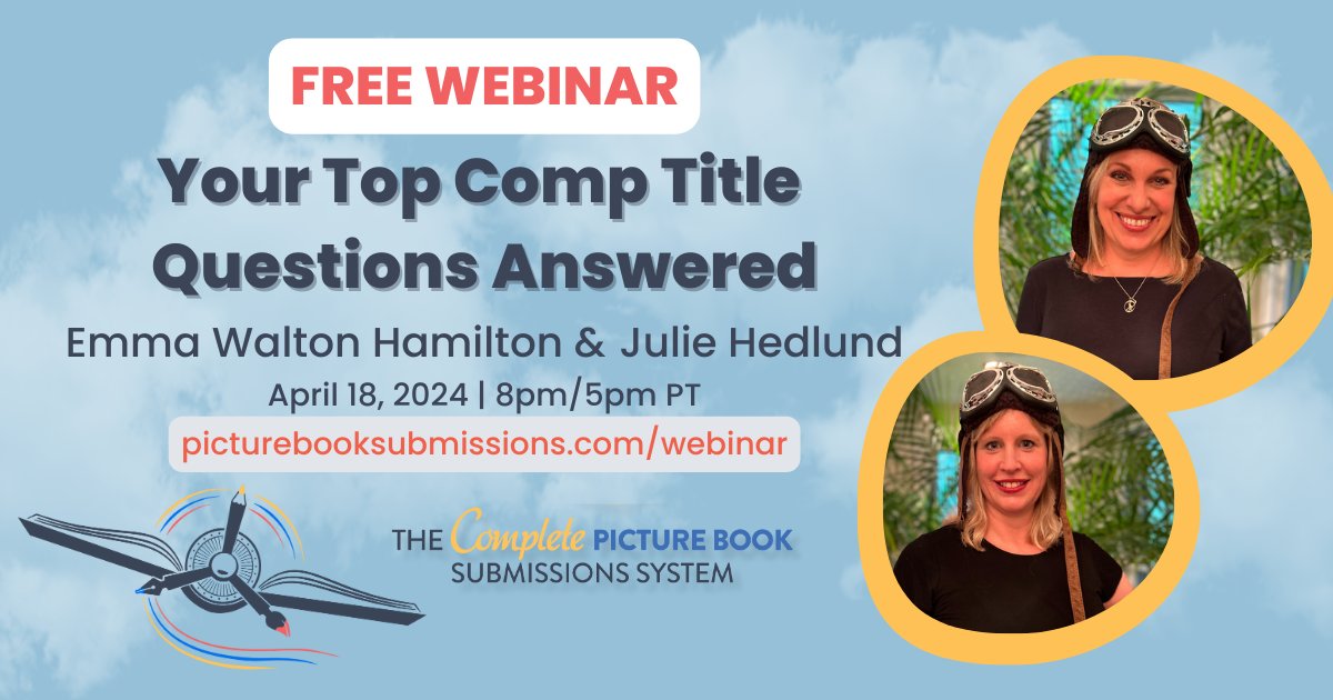 TOMORROW: FREE Webinar - Your Top Comp Title Questions Answered! Do you find comp titles confusing? Emma & Julie answer your burning comp title questions!

picturebooksubmissions.com/webinar

#amwriting #querytip #amquerying