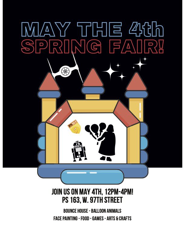 drlopez163's tweet image. Join us for our annual #SpringFair at PS 163…and May the 4th be with you 👀 @kamar_samuels @MBPMarkLevine @ShaunAbreu @Danny_ODonnell_ @galeabrewer @CEC3NYC
