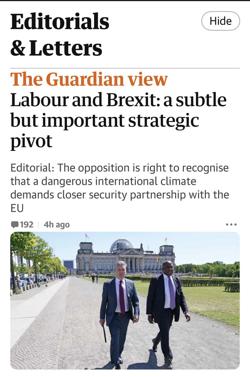 The @guardian is nothing more than a thinly veiled Starmer cheerleading campaign, in much the same as they were an anti Corbyn for five years. And they’re prepared to contort their anti Brexit stance to accommodate the Establishment’s chosen successor to the Tories. Nauseating