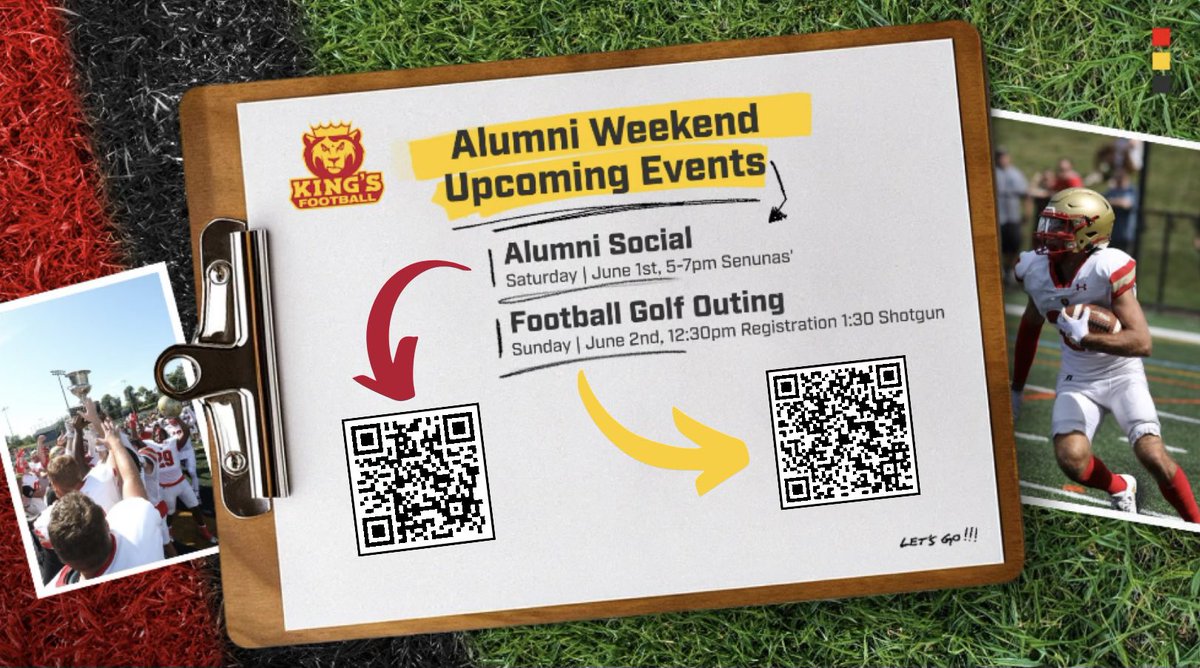 SAVE THE DATES!!! Football Alumni weekend is vastly approaching! Two spectacular events to come enjoy and reminisce on your time and experience at King’s College! Any questions please reach out to @CoachCebrosky or @Coach_Bakanas 1-0!!!!