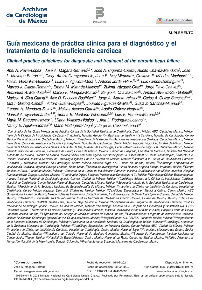 Muchas felicidades a todos los Colaboradores en la publicación de la Guía Mexicana de la Práctica Clínica para el diagnóstico y tratamiento de la Insuficiencia Cardíaca Crónica. archivoscardiologia.com