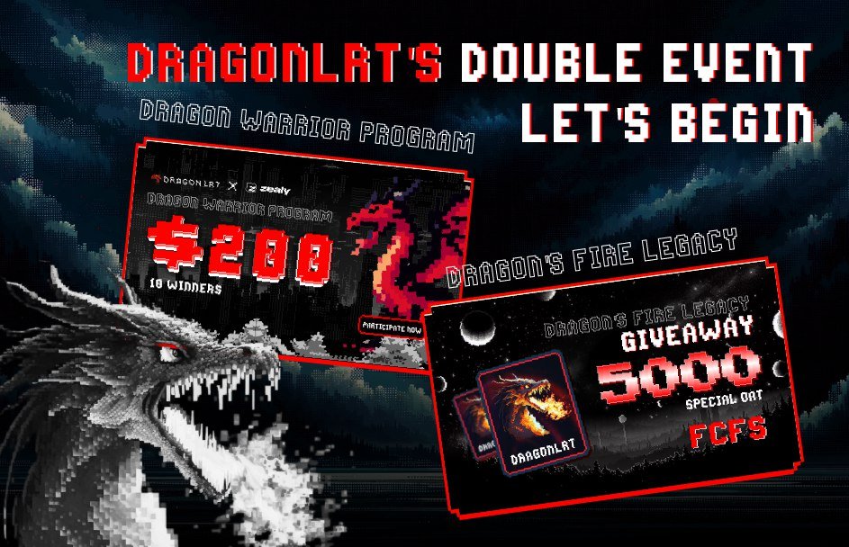 🔥 Don't miss out on the two hottest events on DragonLRT! 🚀 1️⃣ Dragon's Fire Legacy - 5000 Special NFTs FCFS! 2️⃣ Dragon Warrior Program 3 - Act fast! Round 3 ends next Monday. Secure your spot now and be part of the action! #DragonLRT #NFT