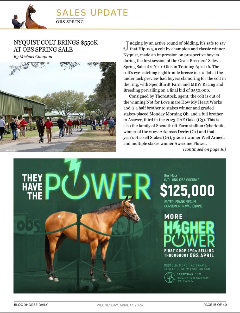 Very proud of our filly by freshman sire #HigherPower
