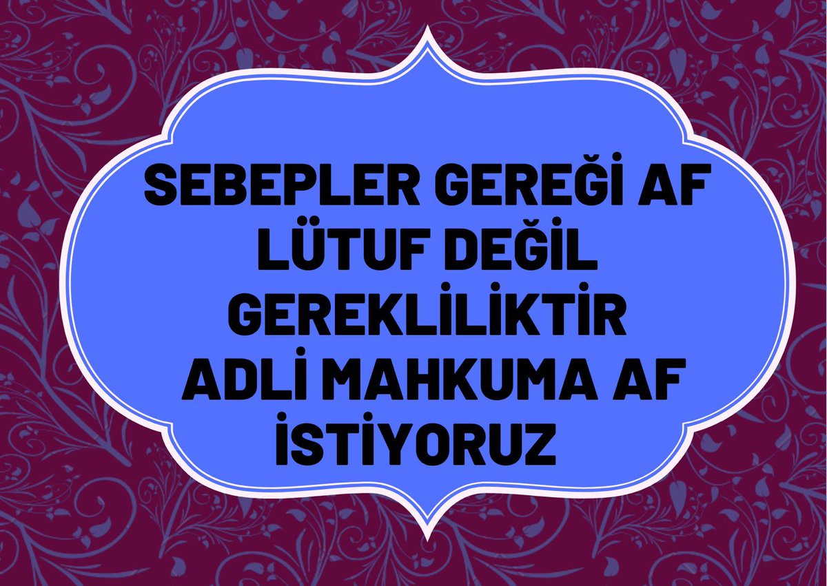 Ceza evleri ağzına kadar dolu 
✅Maddi manevi tükendik
✅Kantin fiyatları çok pahali
✅Biz artık tükendik
✅Hak ihlallerine uğradık ömürlük cezalar aldık.
ADALET NEREDE 
Affet Türkiye 
<a href="/RTErdogan/">Recep Tayyip Erdoğan</a> <a href="/yilmaztunc/">Yılmaz TUNÇ</a> <a href="/dbdevletbahceli/">Devlet Bahçeli</a> <a href="/YildizFeti/">Feti Yıldız</a>
