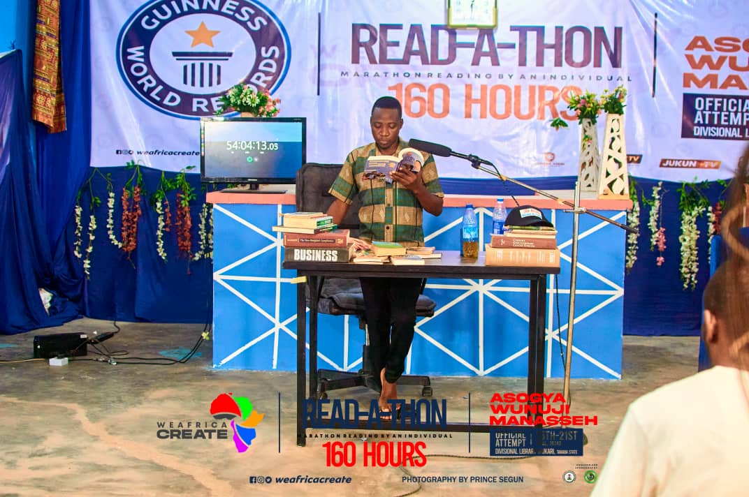 160 Hours Read-A-Thon Attempt by an individual.
59 Hours Down and still counting 

#guinnessworldrecord
#CelineDion 
#Yahayabello

@GovAgbuKefas @channelstv @AsogyaJames @WeAfricaCr4506