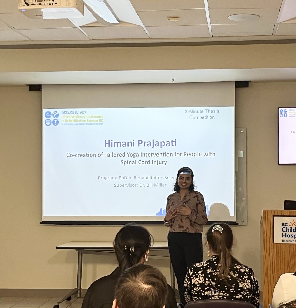 PhD student Himani presenting during the 3MT - great job and such an intriguing topic! 🧘‍♀️ #INCREASEBC24