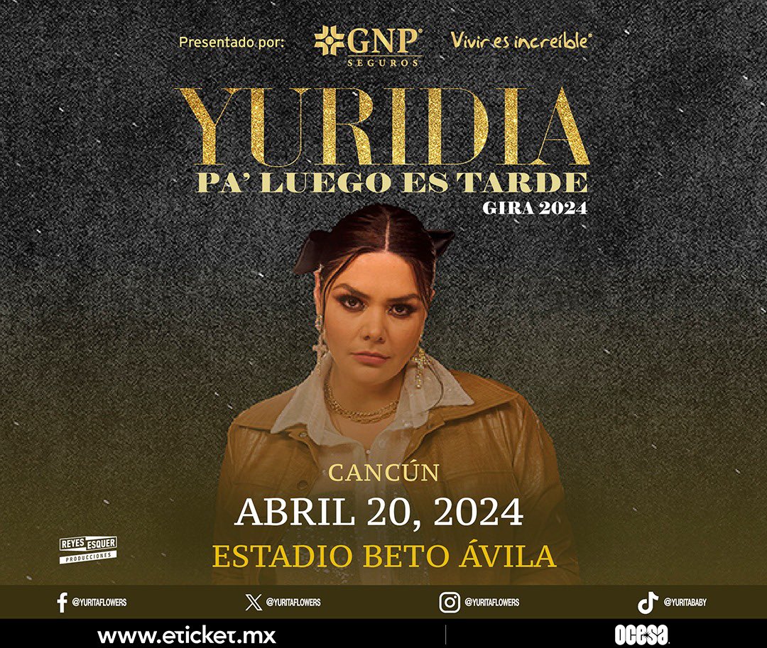 ¡¡¡#Cancún, porfin nos vamos a volver a ver 👀, los espero este 20 de abril en el #EstadioBetoÁvila, para cantar 🎶, bailar 💃🏻 gozar 🥳 y llorar con la terapia del #PaLuegoEsTarde2024!!! 🎫 eticket.mx/masinformacion…