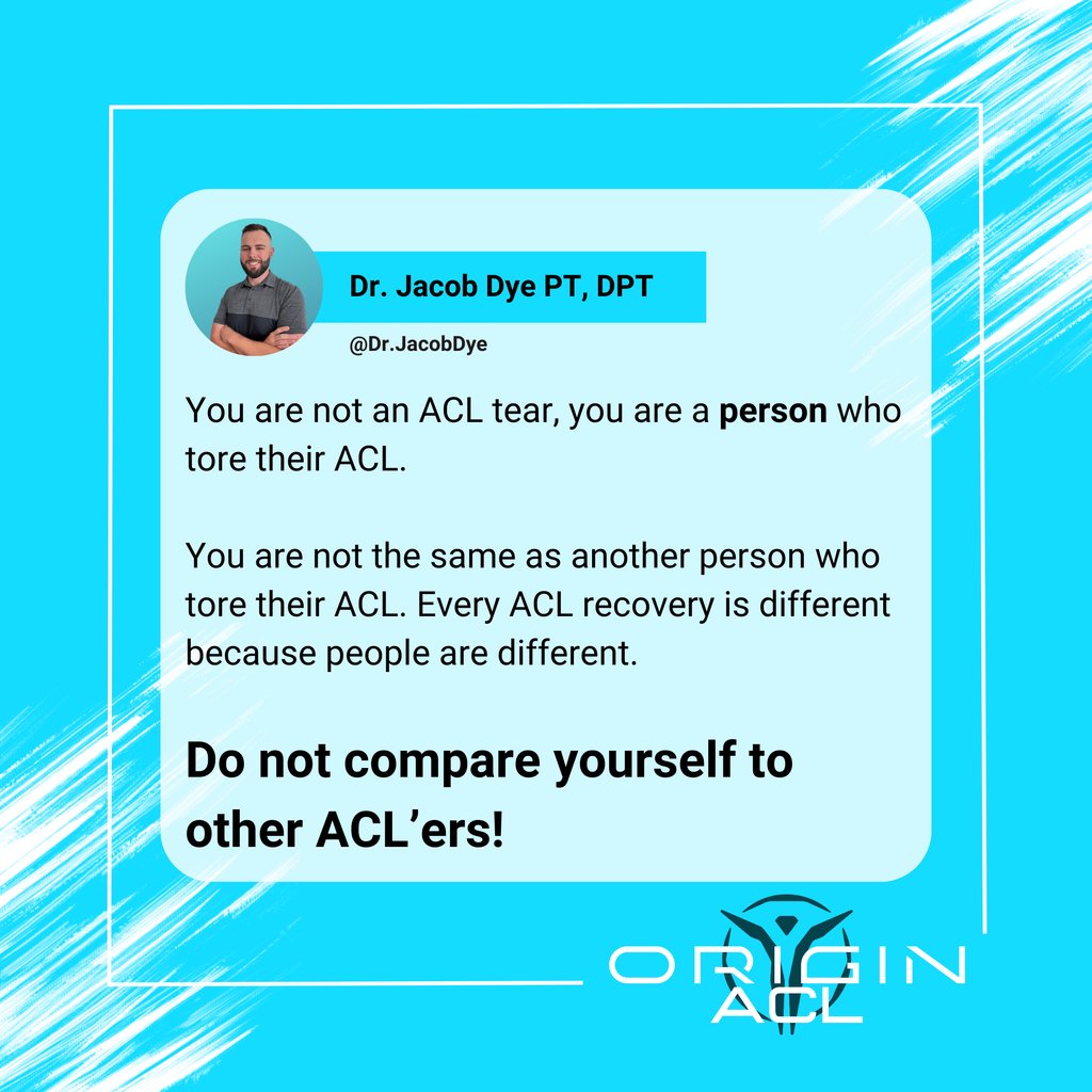 Every ACL recovery is different because every person is different.

Different
- Goals
- Struggles
- Experiences 
- Environment
- Support

The list goes on and on

This is also why every ACL'er should not be doing the same exercises, or basic ACL rehab protocol. 

 #acltear