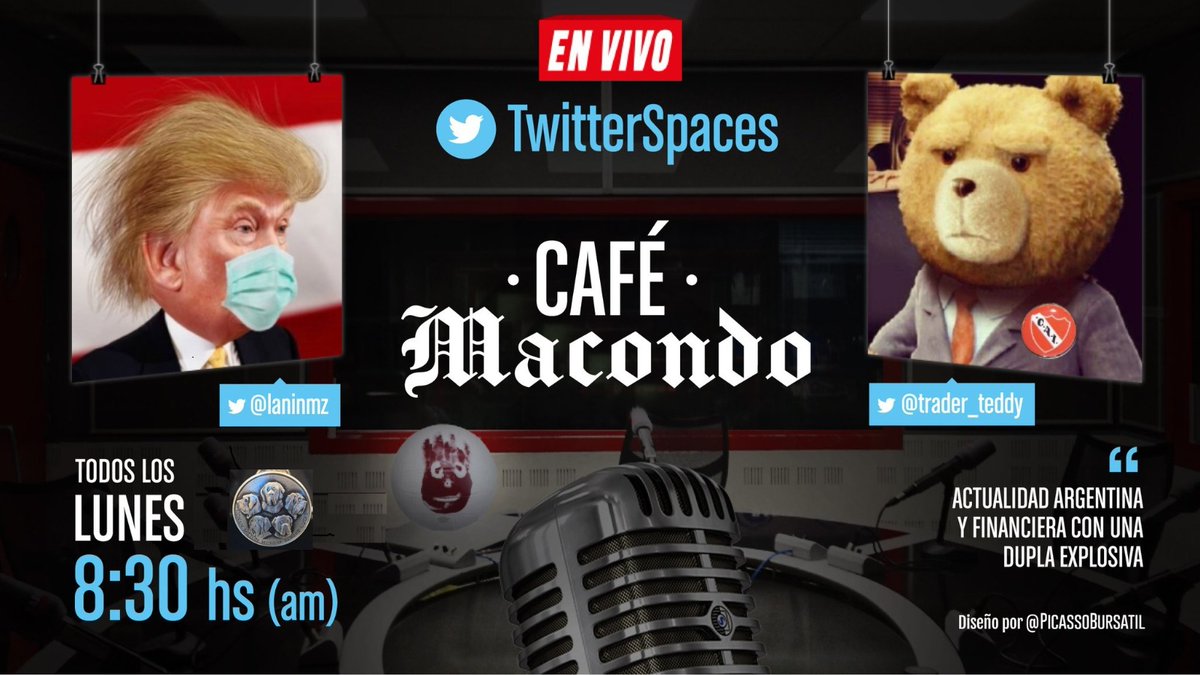 LaninMZ's tweet photo. #CafeMacondo bien bolsero el próximo lunes 22/04!

8:00 ✔️ Musiquita
8:30 ✔️ Noticias con @trader_teddy 
9:00 ✔️ Invitado @juanobattaglia

Los esperamos por @XSpaces y @YouTube (Canal Cafe Macondo)

Cc @Cafe_Macondo https://t.co/kXWHHQedRN