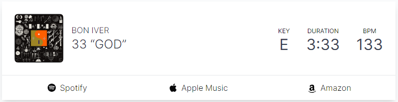 SystemWhisper's tweet photo. Bon Iver's 33 "GOD" is 3:33 in duration at a BPM of 133 wow https://t.co/qu8uiBfrBI