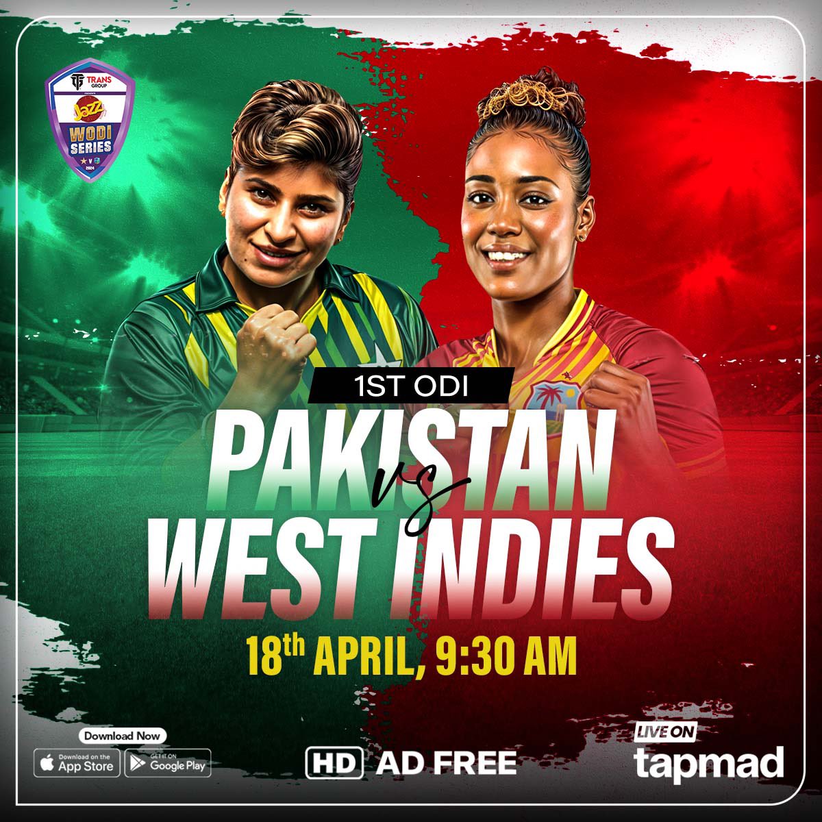 First ODI Alert 🚨: From boundary to boundary, the thrill awaits! 🏏 Pakistan takes on West Indies in an epic showdown! 🎉 Watch all the matches live in HD and without ads only on tapmad! #PAKvWI | #WomenCricket | #HojaoAdFree | #tapmad