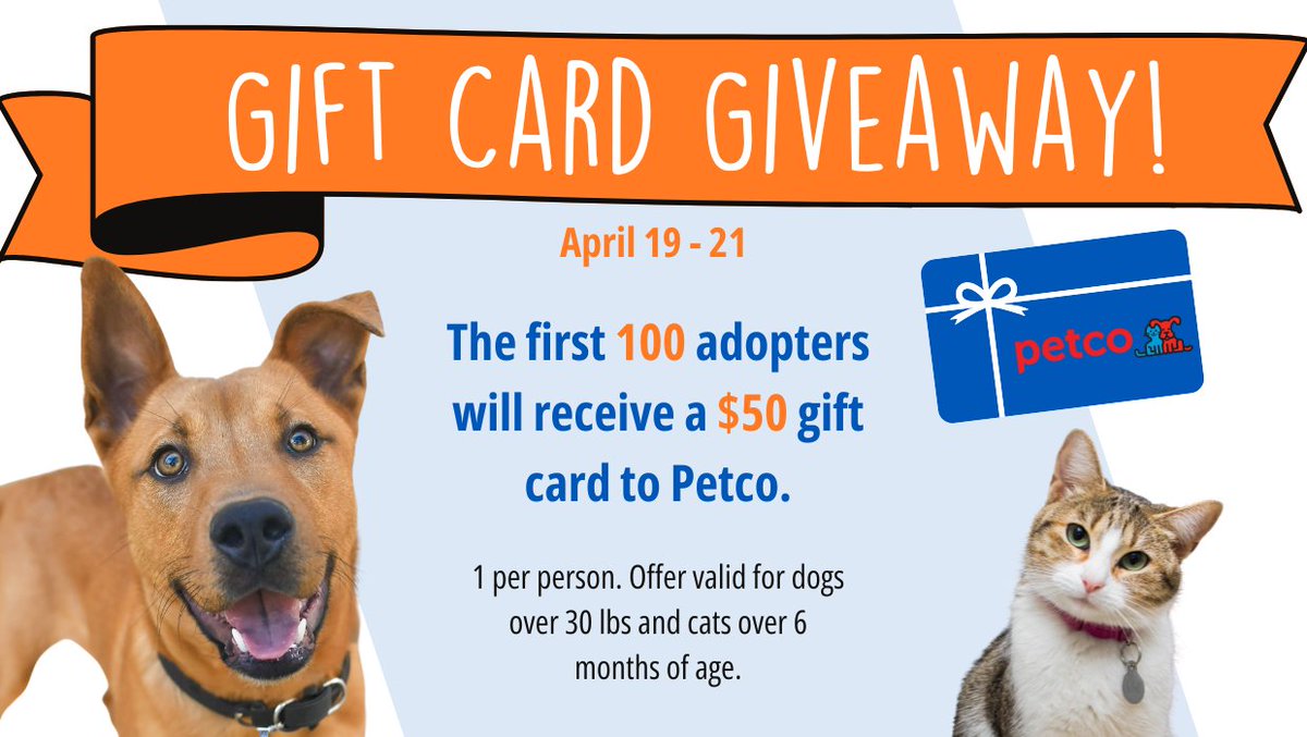 This weekend! The 1st 100 adopters will receive a $50 Petco gift card. Adoptions are free and we are at 130% capacity for dogs today. Learn more and see our adoptable pets at BeDallas90.org!