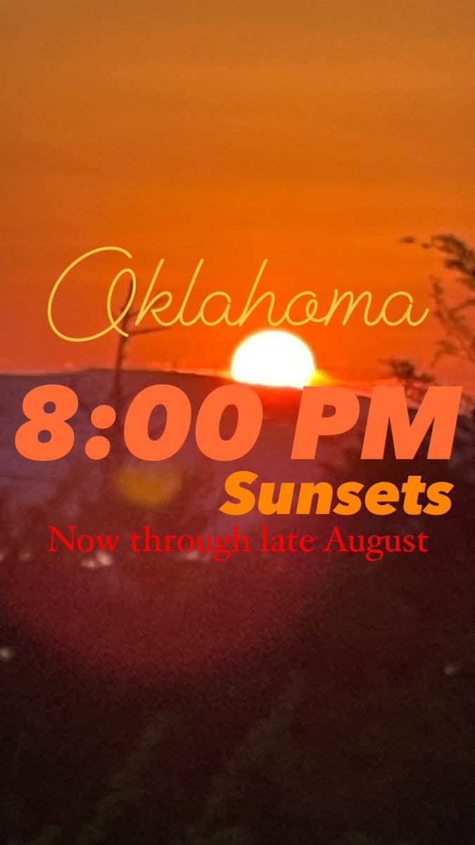 Enjoy the 8:00PM sunsets, Oklahoma! 8:00 or later sunsets continue from now through late August‼️🌅 Are you excited about the late sunsets❔🧡 #okwx