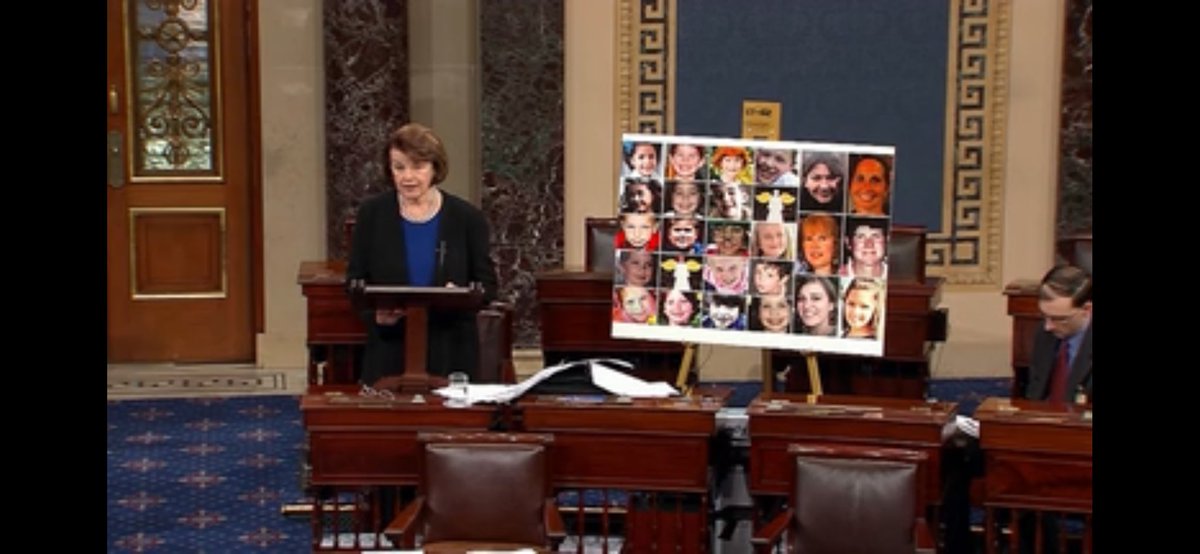 Divider This day in history April 17 US Senate 40-60 rejects Assault Weapons Ban of 2013 Sen. Feinstein told her GOP colleagues: 'Show some guts!' 1 voted yes. She stood by poster of Sandy Hook Daily News headline, 'Shame on U.S.” #ResistanceRoots #DemVoice1 #ResistanceGunReform