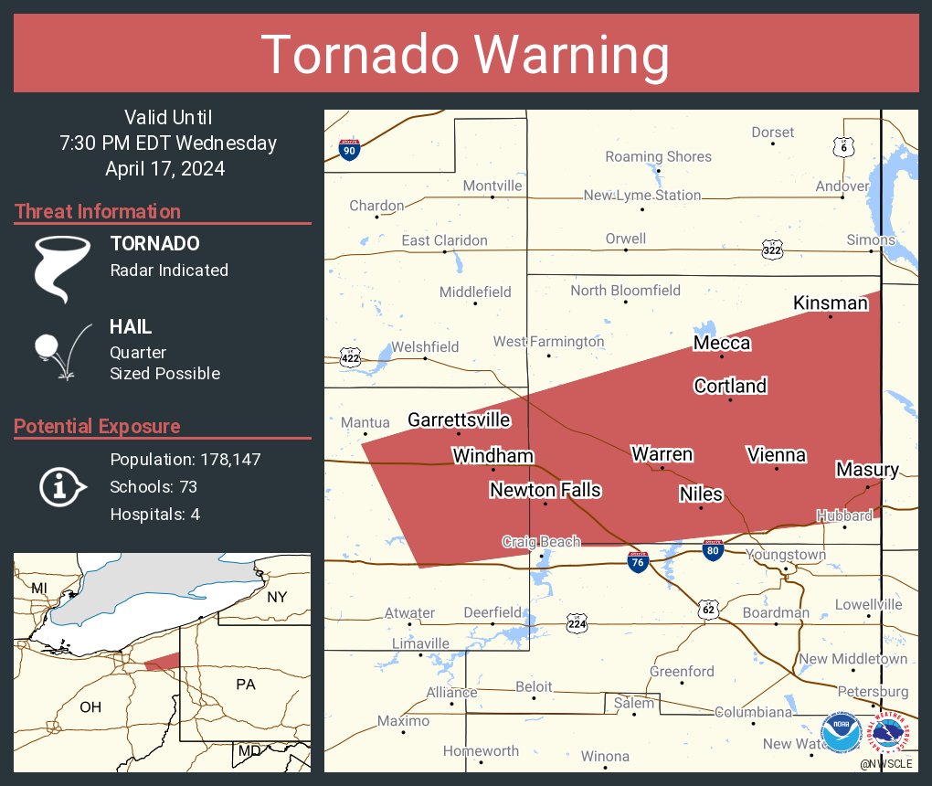 Tornado Warning including Warren OH, Niles OH and Girard OH until 7:30 PM EDT