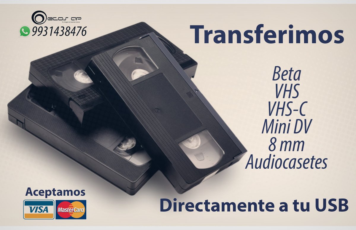 ECOSAP's tweet image. Transfers de videocasetes a USB. ¡Guarde para siempre esos recuerdos! VHS, VHSC, 8MM, HI8, DIGITAL 8, MINIDV Y AUDIOCASETES. Informes y agenda de citas al 9931438476 Si no puede venir pregunte por el servicio de recolección a domicilio (Cd. de Villahermosa)