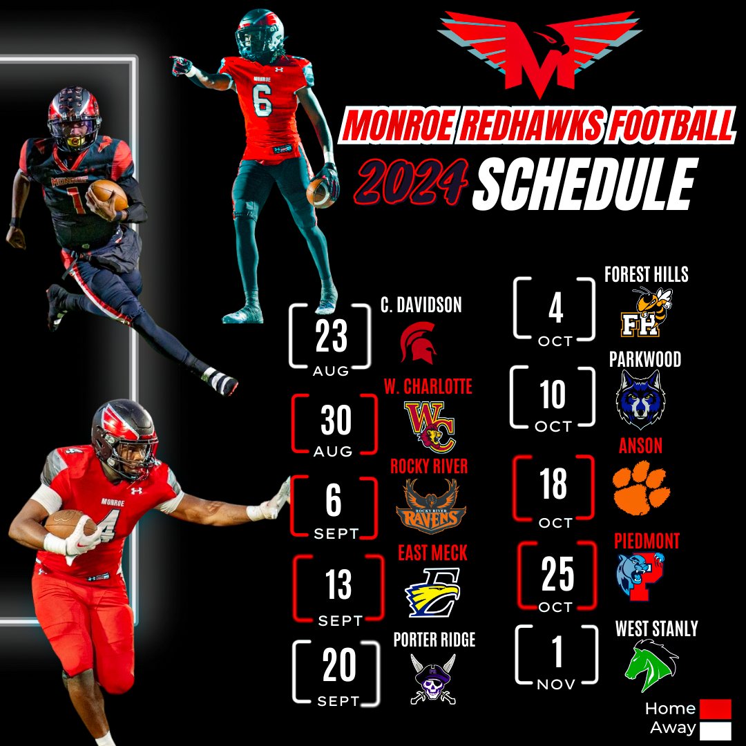 2024 Monroe Redhawks Football Schedule!!! #LeaveNoDoubt #Takeitall @MonroeHSNC @MHS_Redhawks @RedhawkAd