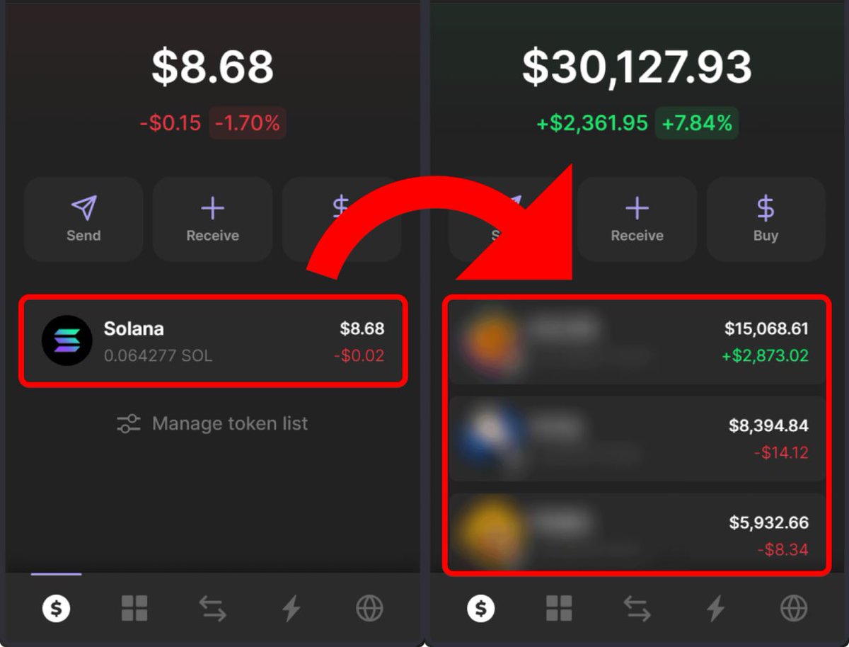 0xPepesso's tweet photo. This $SOL trader changed his life with 1 trade, made 3,467x.

He turned $8.68 into $30,100.

No need to be a genius to repeat his success, just use the right tools.

Here's the ultimate guide to 1000x on tokens

(3 smart wallets to track at the end) 👇🧵 https://t.co/3VXw3wpWuz