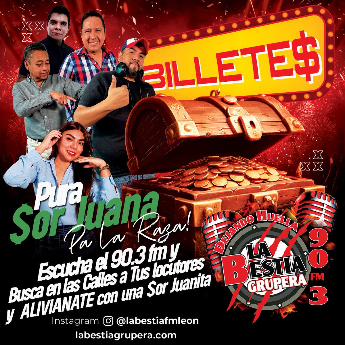 Dinos en que colonia de León Gto nos escuchas? 🤔
Muy pronto los locutores de #LaBestiaGrupera te visitarán para alivianarte con una Sor Juanita 🤑🤑🤑 seguimos #DejandoHuella 🐾 📻 🎙️