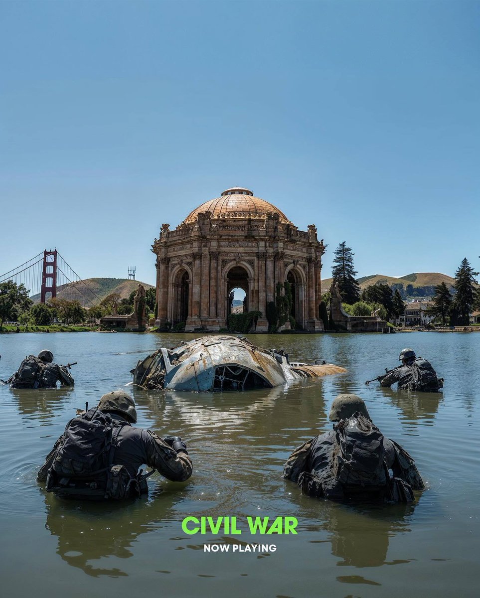 THR's tweet photo. A24 has released a series of epic new images touting its acclaimed film #CivilWar. There’s just one problem. The marketing art teases post-apocalyptic scenes that never appear in the movie and are seemingly generated by AI https://t.co/iIfPQAH3Rc https://t.co/bwtSYH1VPy