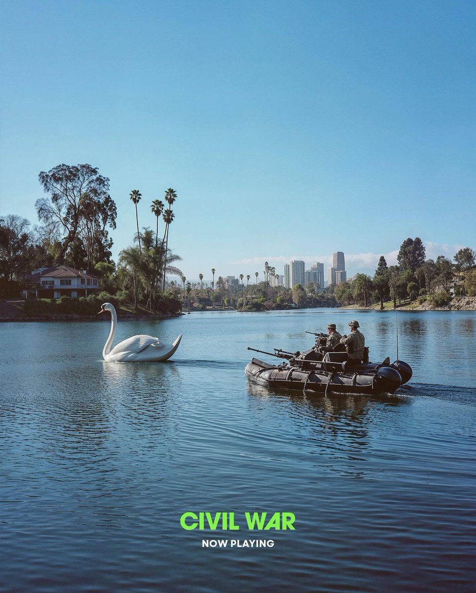 THR's tweet photo. A24 has released a series of epic new images touting its acclaimed film #CivilWar. There’s just one problem. The marketing art teases post-apocalyptic scenes that never appear in the movie and are seemingly generated by AI https://t.co/iIfPQAH3Rc https://t.co/bwtSYH1VPy