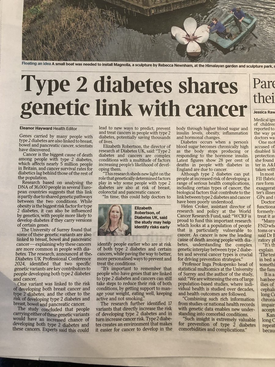 @WCRF_UK and @DiabetesUK funded study in the news with our quote from @wcrfint @DrHelenCroker #type2diabetes #cancer #genevariants