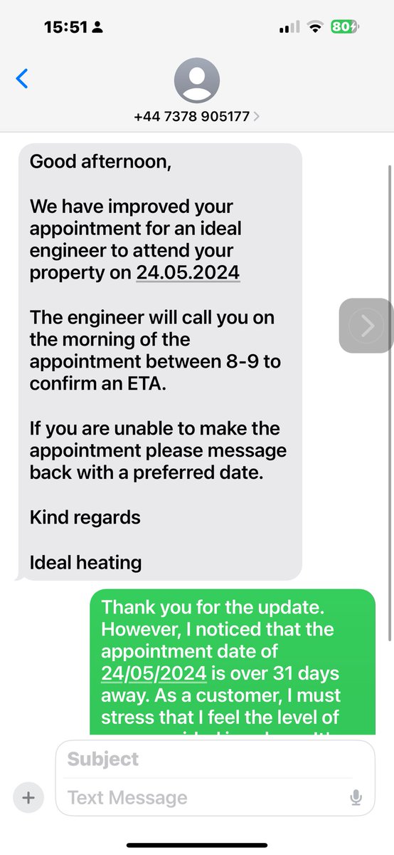 Just came from hol, & our Boiler on 10yr warranty died. Got in touch with @idealheating @IdealHeatUK & earliest they can send engineer is 24/04/24. So I wouldn’t take that,so lady I spoke to assured me that she would escalate this. 30 min later I got 24/05/24. Surely??