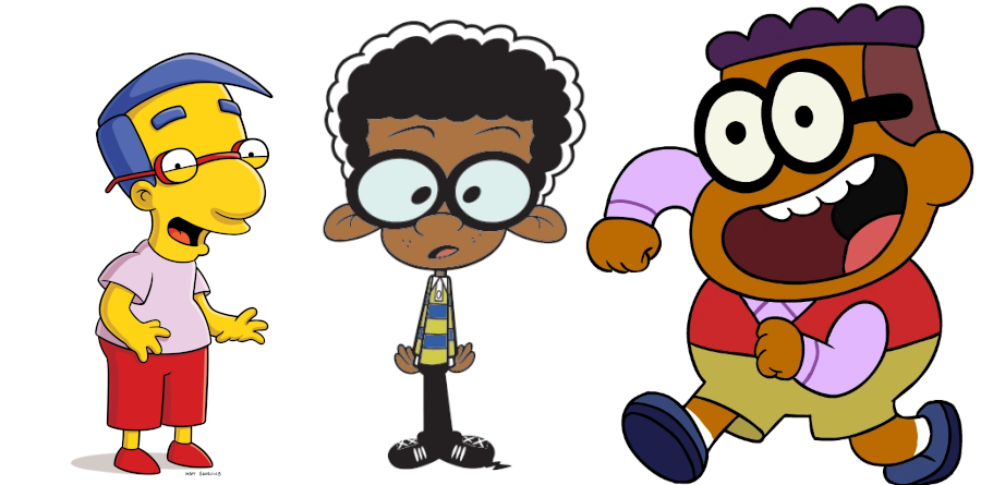 Curioso que en series americanas de dibujos animados, uno de los protagonistas tenga como mejor amigo a un personaje empollón con gafas (En la foto: Mill House, Clyde McBride y Remy Remington)