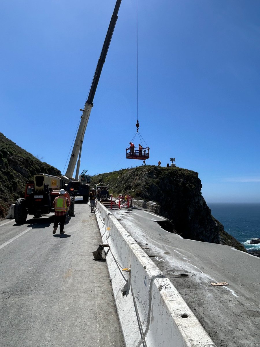 Rocky Creek #Hwy1 slip out repairs continue with edge of the roadway stabilization work. Expected completion of this first phase of repairs by May 27 would eliminate convoys and allow for one-way travel through the area via 24/7 signalized traffic control.