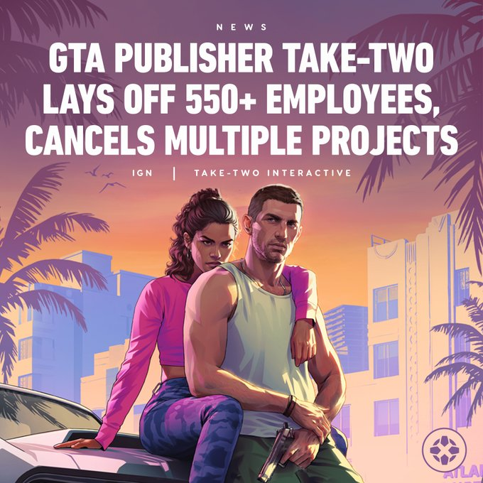Take Two Int, parent company of Rockstar Games has fired 500+ employees and canceled multiple developing projects, very disappointing.