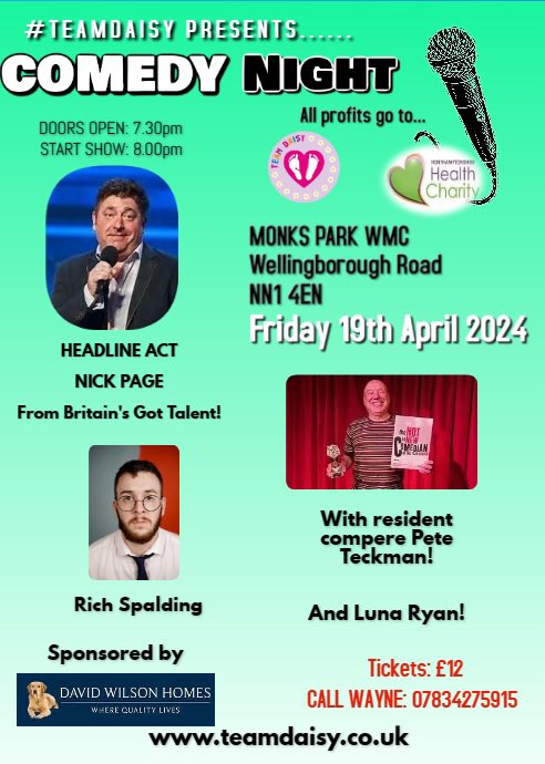 Come and join us and @peteteckman for a great night of comedy! Can’t make it? Donate here and get an entry into our prize draw - see our Facebook page for more details! …hamptonshirehealthcharity.enthuse.com/pf/team-daisy-…
