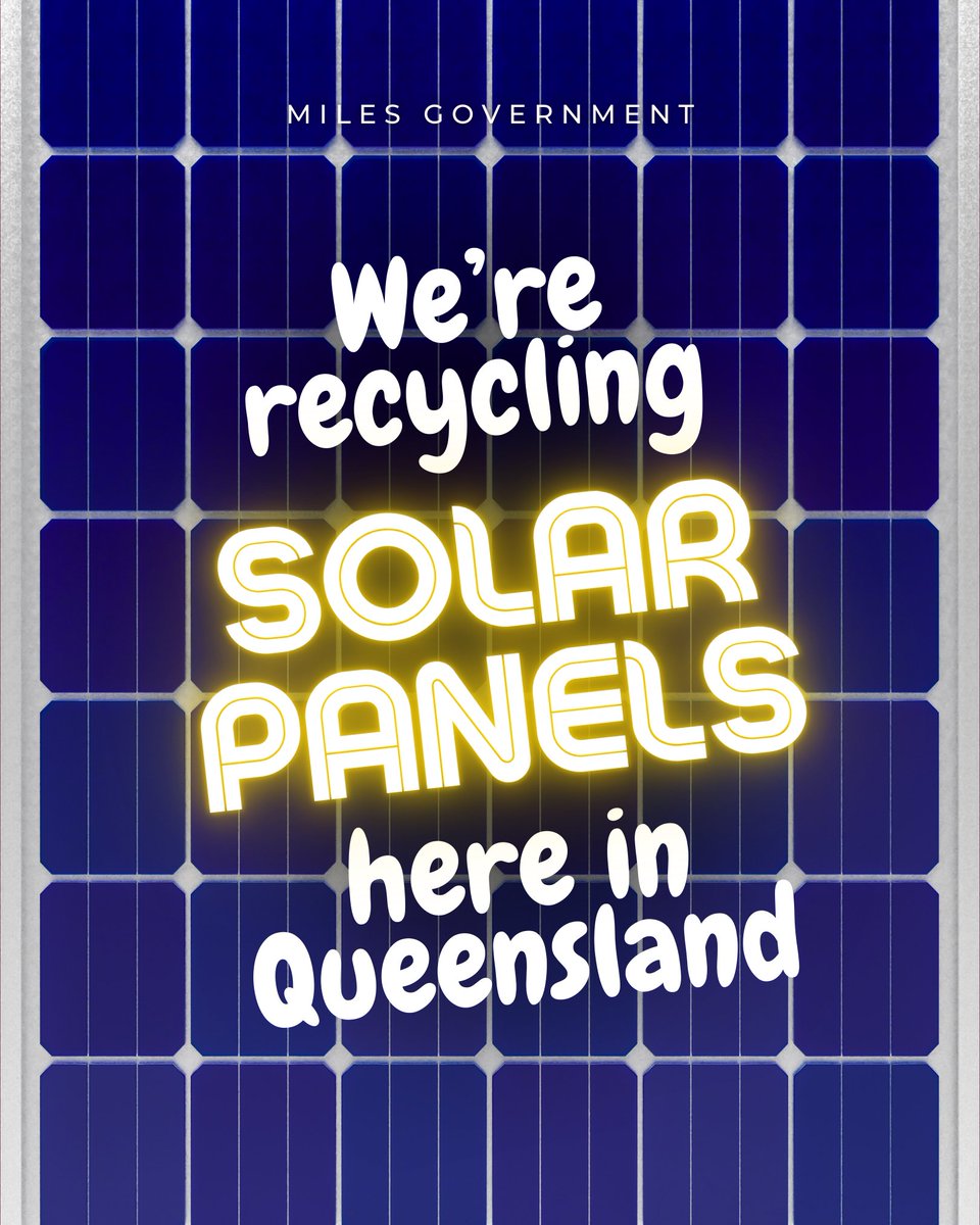 Hello sun! As Aus makes more solar panels, our Miles Gov has announced we'll recycle them, right here in sunny QLD🌞 Now homes, businesses AND solar farms can benefit from thousands of solar panels avoiding the landfill, and instead going straight to being re-purposed for parts.