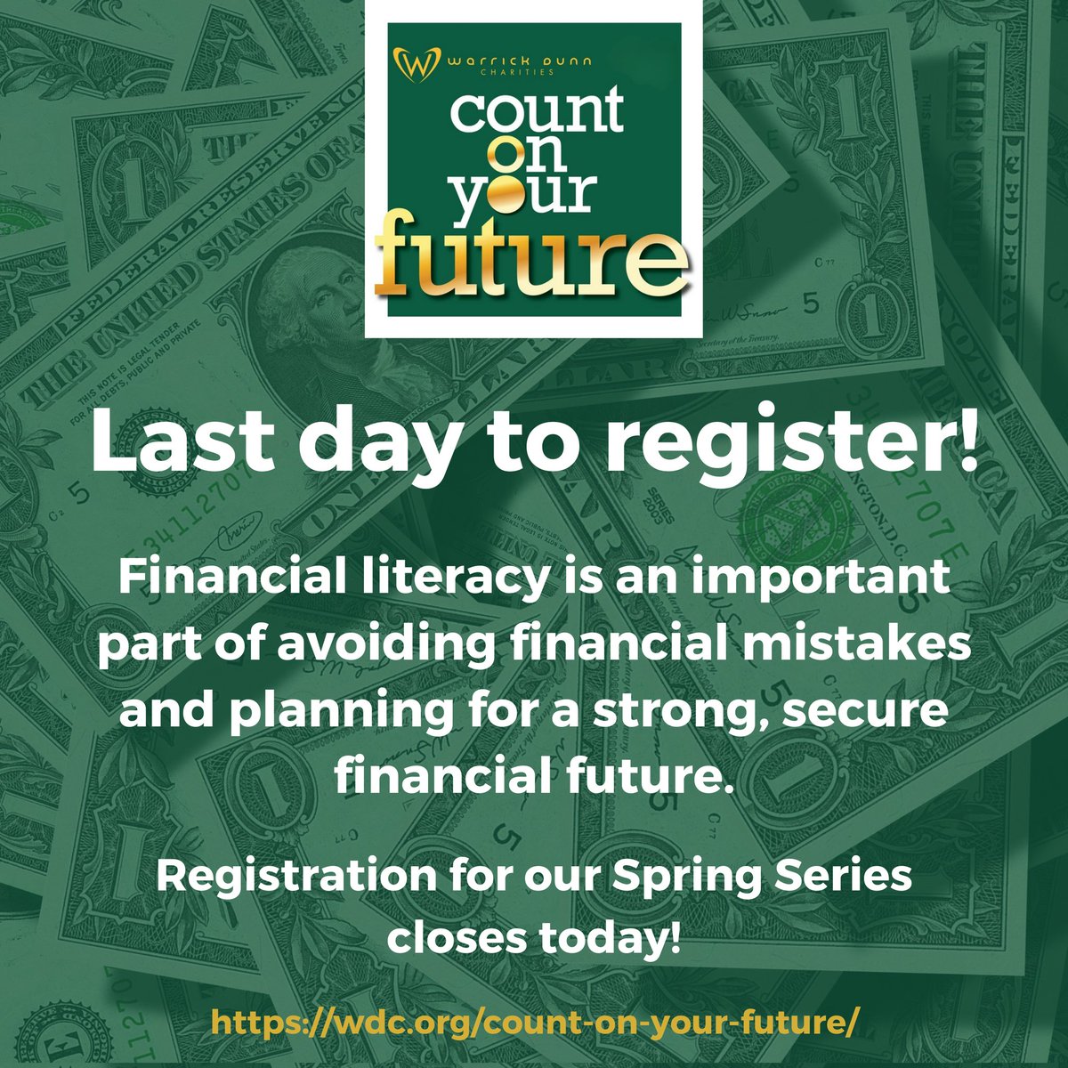 Today is the last chance to level up your financial game! Don't miss out on registering for our financial literacy course before it's too late! 💰 wdc.org #financialliteracy #lastday #dontmissout #wdcharities #finances #money #budgeting #dunndidit #dunndeal