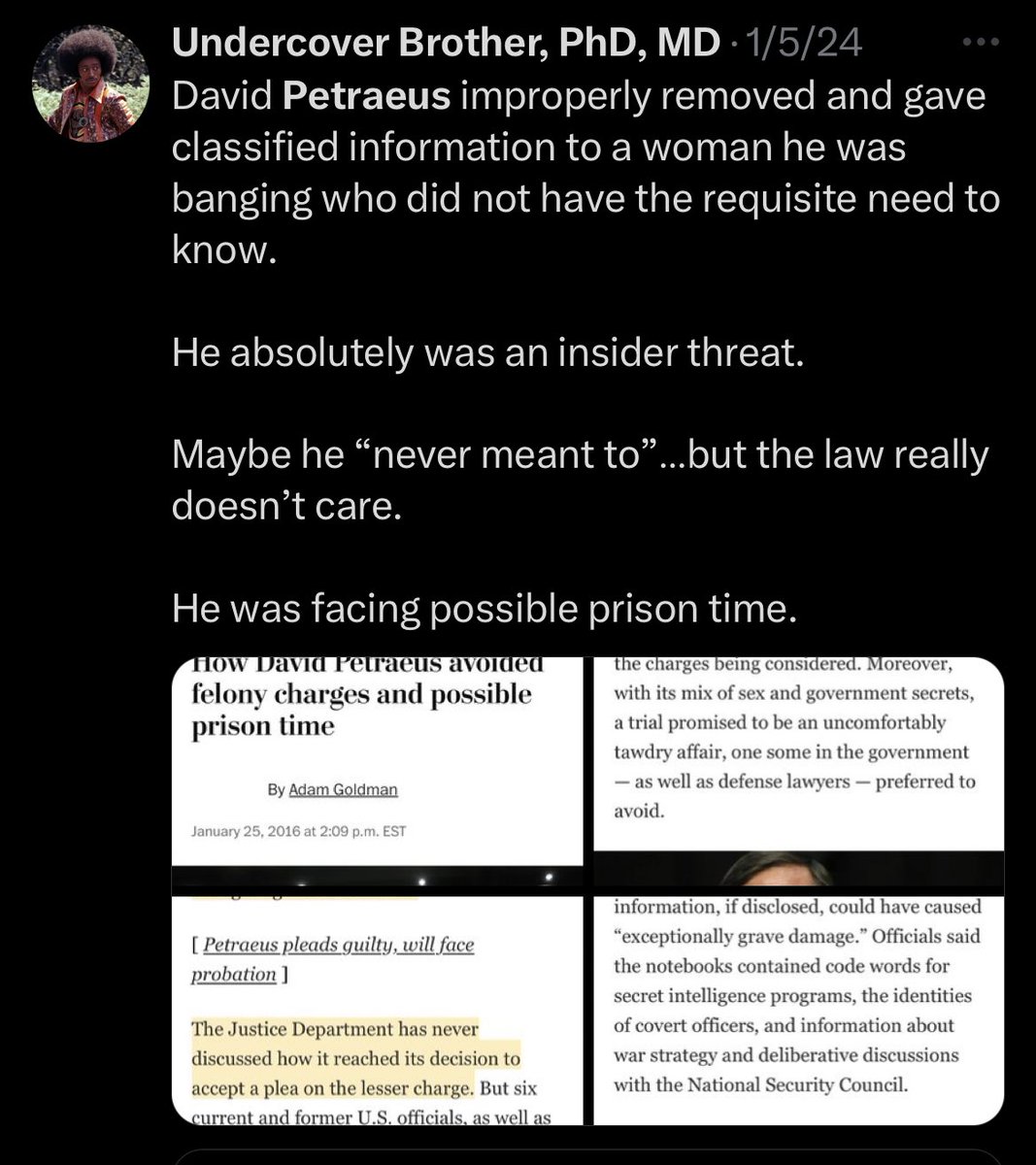 David Petraeus was facing prison time for giving documents to a woman he was cheating on his wife with.

People make mistakes, but West Point could try a little harder to find someone more exemplary to put in front of cadets.  

Sends the wrong message.

x.com/realucbfosho/s…