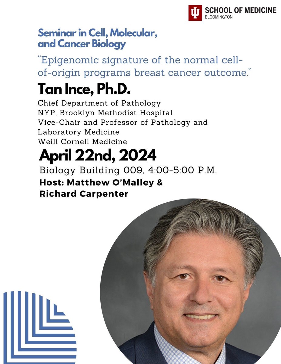 CMCB_Grad's tweet photo. Mark your calendars! Prof. Tan Ince will be talking about epigenomic signature in breast cancer outcome in next week’s CMCB seminar! https://t.co/pKILcX38ID