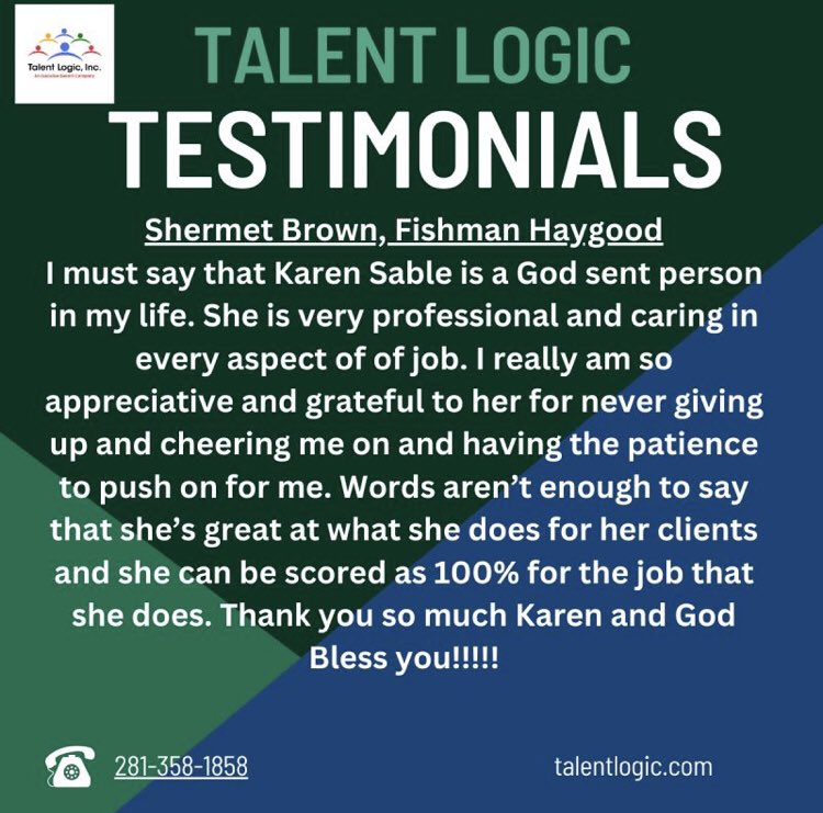 Talent Logic Testimonials

talentlogic.com/testimonials-2/

#testimonials #executivesearch #jobs 
#careeradvancement #executive
