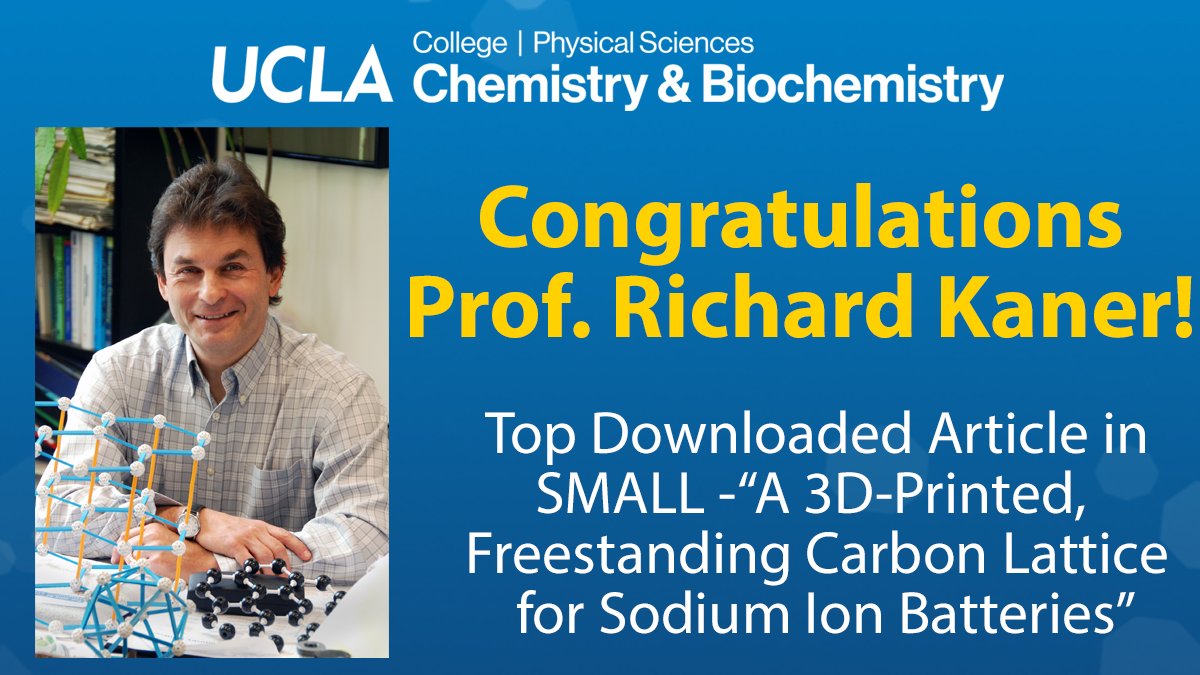 Congratulations to Prof. Richard Kaner, whose work, published in SMALL, was one of the journal's most downloaded papers during its first 12 months of publication! #TopDownloadedArticle @uclaphyssci onlinelibrary.wiley.com/doi/full/10.10…