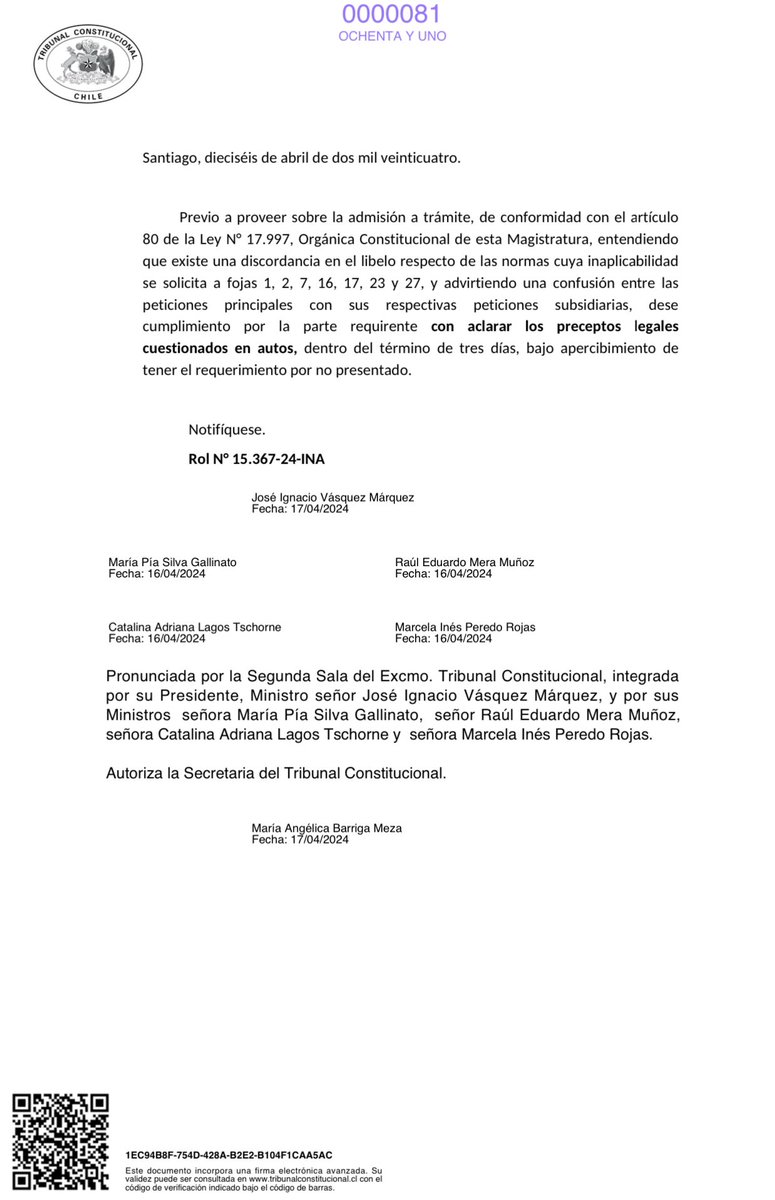 [ALERTA de IMPUNIDAD] La Segunda Sala del Tribunal Constitucional (TC) le pidió a la defensa del ex director de los Pacos, Mario Rozas para aclarar sus peticiones en la solicitud de anular la formalización en su contra de la Fiscalía. #Rozas #Pacos