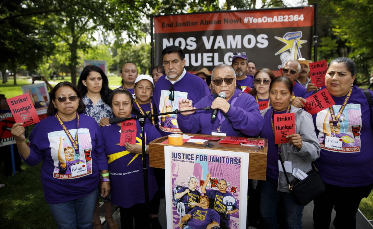 Today Janitors joined @AsmLuzRivas to support AB2364 & end abuse in the industry. We also voted to strike if we don't reach an agreement on safe workloads at the table. For too long, immigrant janitors have been treated as commodities, not people. Ya Basta! #JusticeForJanitors