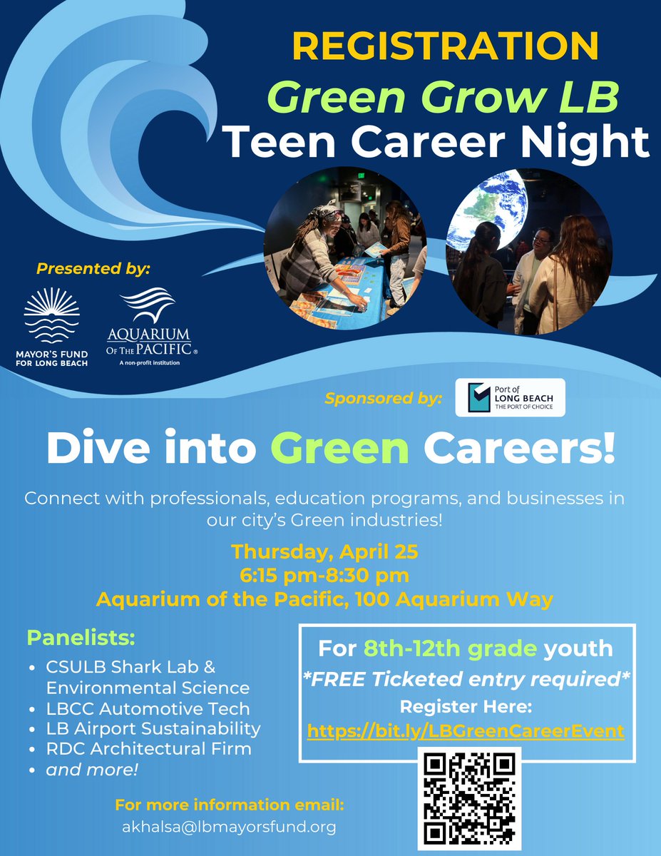 @aquariumPacific and @mayorsfundLB are hosting a FREE Green Grow LB Teen Career Night. Please use the link to register to attend with you family! #successintheWEST #proudtobeLBUSD