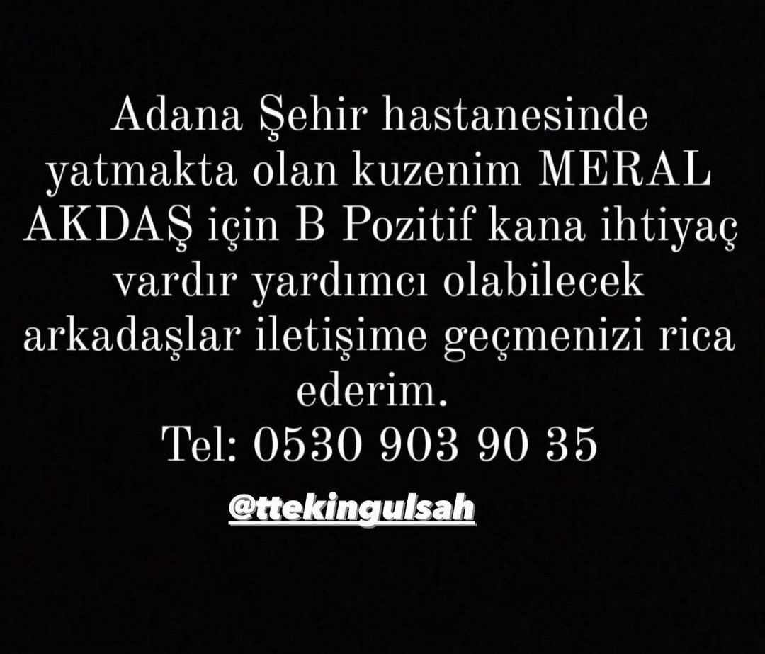 Bir arkadaşımızın kuzeni için kan ihtiyacı var. Adana'da olanlar yardımcı olursa çok sevinirim. 🙏 @ahbapacil @KayipveKan_ilan @trkykanbankasi @kanverturkiye @kangonulluleri @yardimkenari