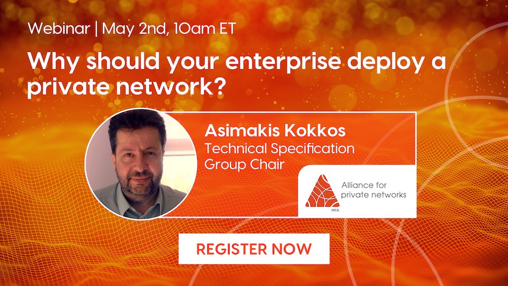Register to attend the Alliance’s upcoming “Why should your enterprise deploy a private network?” webinar to explore the benefits of #5G #privatenetworks for enterprise applications as well as the resources we provide for deploying private networks: bit.ly/4aVNbid