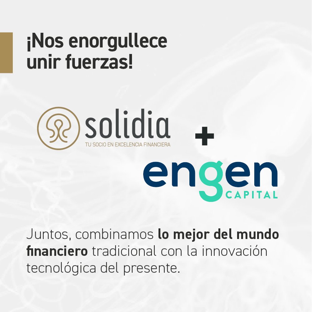 ¡Estamos emocionados de anunciar nuestra alianza con @EngenCapital   para impulsar el crecimiento empresarial en México! 💼✨>> bit.ly/3TNFKEe

#Solidia #ÉxitoEmpresarial #InnovaciónFinanciera #CrecimientoSólido #InteligenciaFinanciera