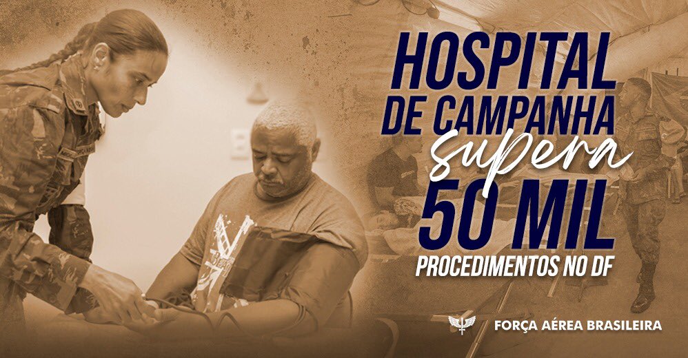 Hospital de Campanha (HCAMP) da Força Aérea Brasileira (FAB) supera 50 mil procedimentos no Distrito Federal (DF). A unidade de saúde foi instalada na cidade satélite de Ceilândia/DF para atender demandas de tratamento contra a dengue. Saiba mais: fab.mil.br/noticias/mostr… #FAB