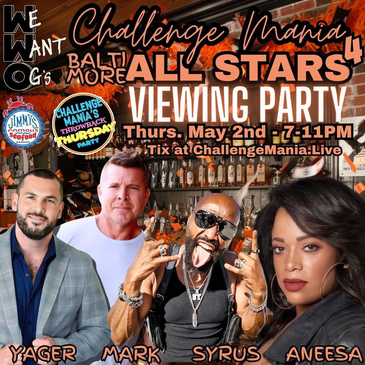 🚨BALTIMORE! Just added one of the best to ever do it! @AneesaMTV! 👀 Come watch #TheChallengeAllStars with us in a couple weeks! It’s a 90’s party! #ThrowbackThursday, Baby! @syrusmtv! @TheMarkLong! 🦀At the best restaurant on the east coast! @JimmysSeafood! #ChallengeMania