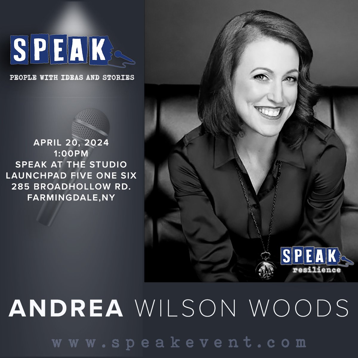 AndreaWilWoods's tweet photo. I'm so excited to talk about #resilience at @speak_event this Saturday, April 20 at 1PM EST in #longisland #newyork. Buy your tickets today! https://t.co/xb7H83yHUY https://t.co/Bxv04gzUX2