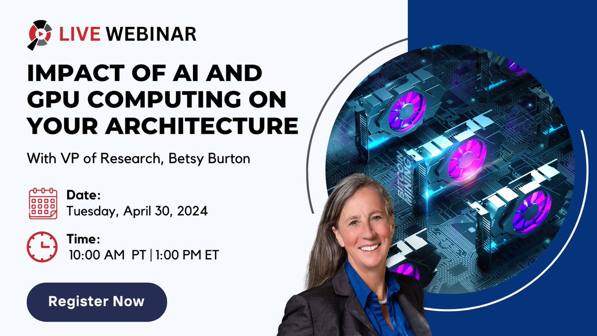 Join Aragon's VP of Research, Betsy Burton for a webinar diving into the impact of #AI and #GPUComputing on architecture. From #cloud dominance to the rise of #EdgeComputing, we're covering the trends shaping the future: bit.ly/49eOzey