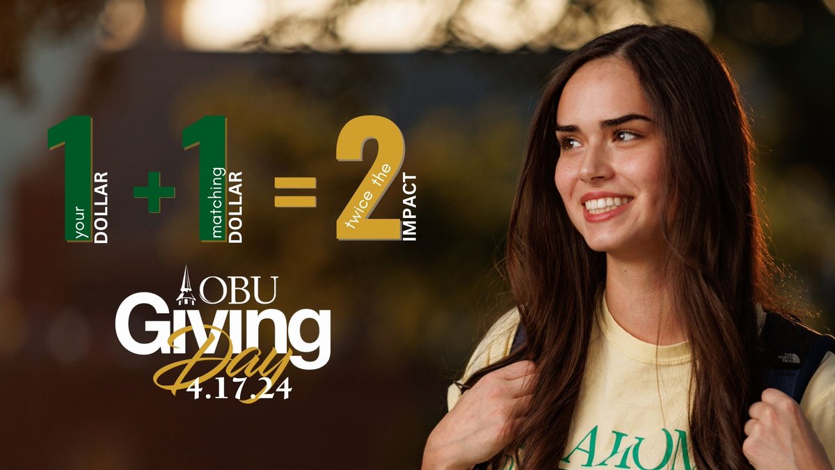 Did you realize you can DOUBLE your impact on Giving Day? There’s not a better time to support students, programs and all of the wonderful things that happen on Bison Hill! go.giveobu.org/givingday #obugivingday