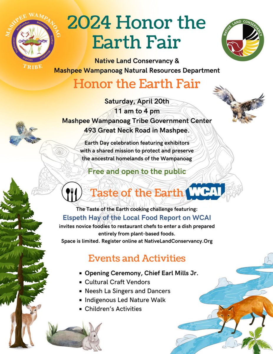 Celebrate Earth Day with us at the 'Honor the Earth Fair' 🌱🌎  When: Saturday, April 20 Time: 11am - 4pm Where: Masphee Wampanoag Tribe Gov't Center (493 Great Neck Road, Mashpee) Free and open to the public!  mashpeewampanoagtribe-nsn.gov/mwt-calenar/20…