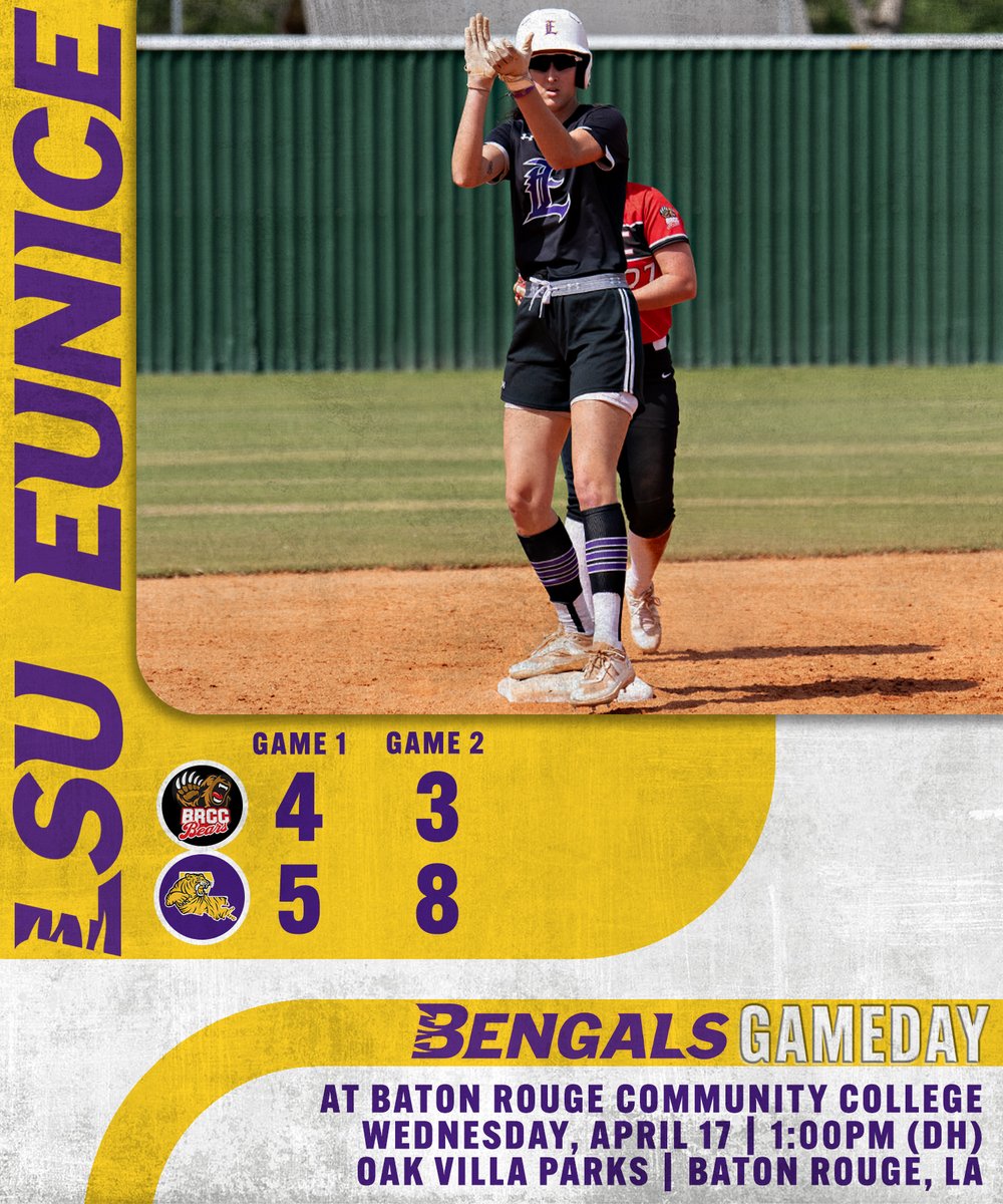 LSU Eunice gets the mid-week sweep at the Bengals take two at Baton Rouge CC. Gracee Hess drives in the game winner in the 8th, while Gabrielle Huetter drives in five runs for the Game 2 win. #DSRO #GeauxBengals